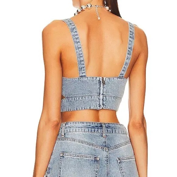 AFRM Light Wash Denim Cutout Crop Top - Light Blue - Picture 2 of 10